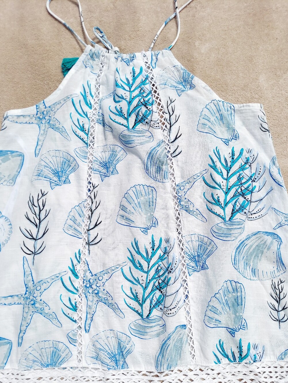 Blue Island White & Blue Seashell Print Halter Beach Sundress Women Size XS NWT - Picture 2 of 8